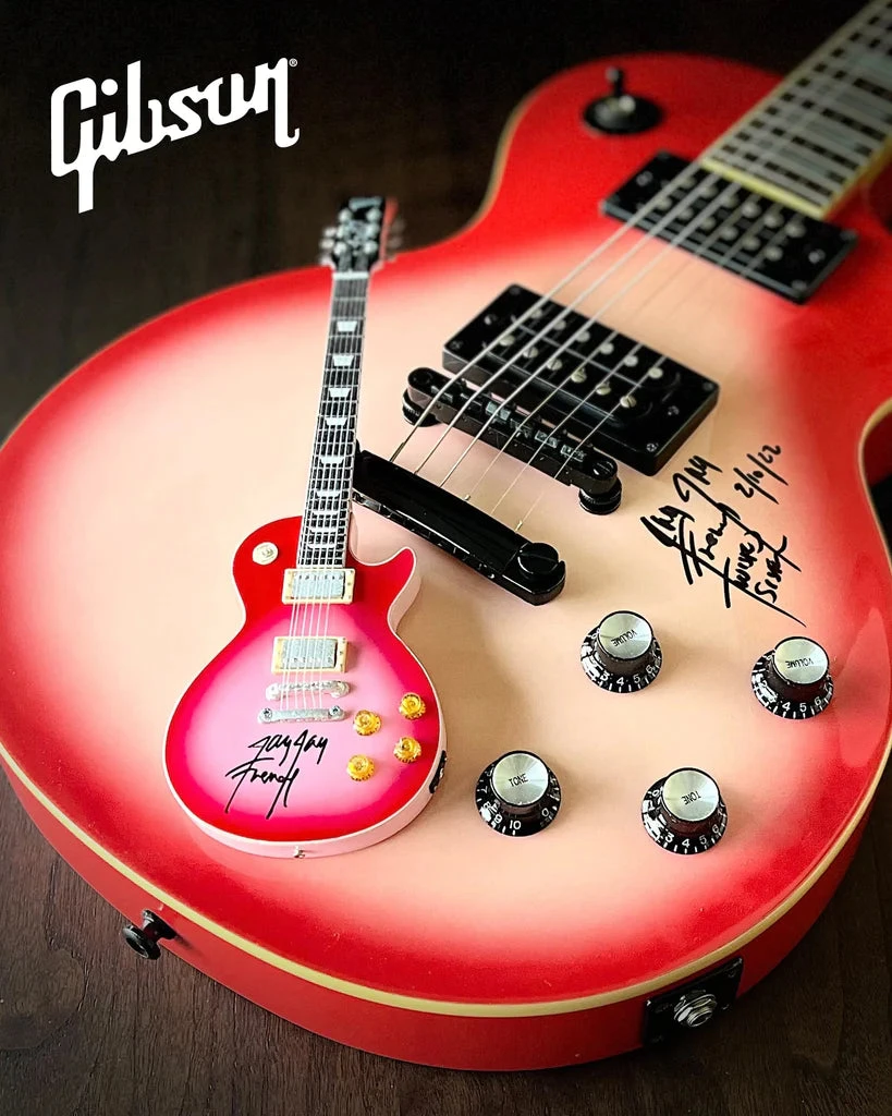 Axe Heaven Twisted Sister Collectible 2022 Jay Jay French Signed Real Gibson Les Paul Pinkburst 1:4 Scale Mini Guitar Model 3 Axe Heaven Twisted Sister Collectible 2022 Jay Jay French Signed Real Gibson Les Paul Pinkburst 1:4 Scale Mini Guitar Model