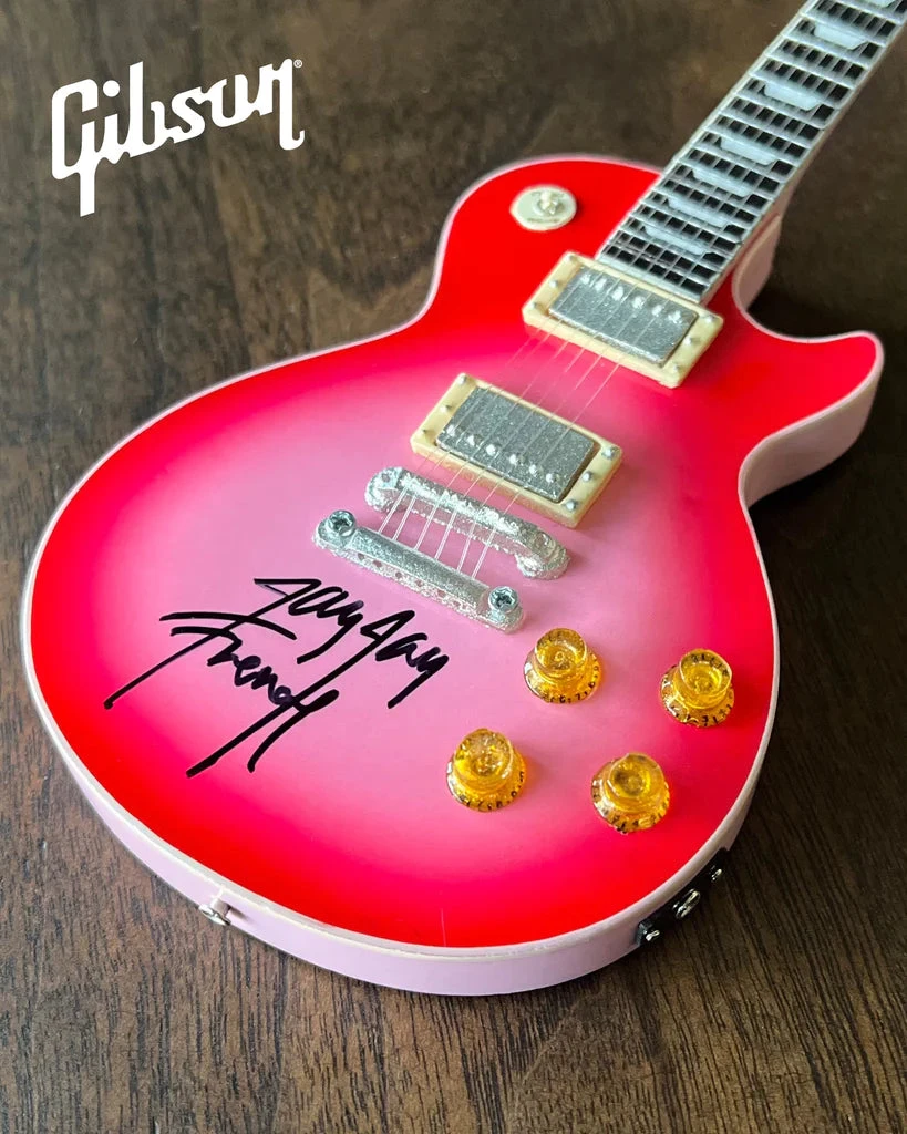 Axe Heaven Twisted Sister Collectible 2022 Jay Jay French Signed Real Gibson Les Paul Pinkburst 1:4 Scale Mini Guitar Model 5 Axe Heaven Twisted Sister Collectible 2022 Jay Jay French Signed Real Gibson Les Paul Pinkburst 1:4 Scale Mini Guitar Model