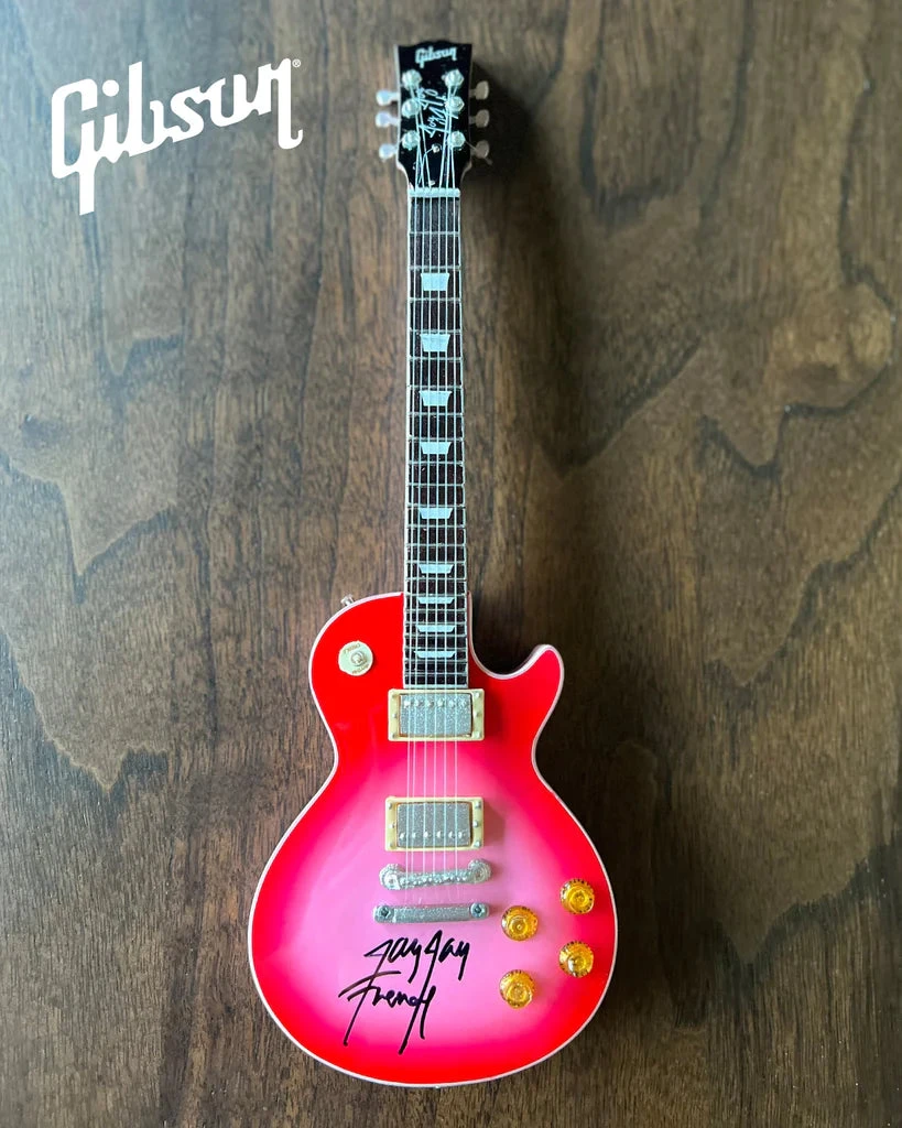 Axe Heaven Twisted Sister Collectible 2022 Jay Jay French Signed Real Gibson Les Paul Pinkburst 1:4 Scale Mini Guitar Model 6 Axe Heaven Twisted Sister Collectible 2022 Jay Jay French Signed Real Gibson Les Paul Pinkburst 1:4 Scale Mini Guitar Model