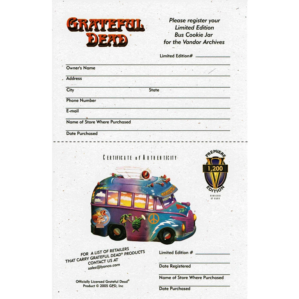 ICUP Grateful Dead, The SOLD OUT! Grateful Dead Collectible 2005 Vandor 40th Anniversary Tour Bus Cookie Jar #244/1200 9 ICUP Grateful Dead, The SOLD OUT! Grateful Dead Collectible 2005 Vandor 40th Anniversary Tour Bus Cookie Jar #244/1200