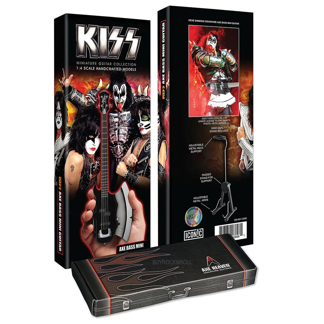 KISS Collectible Axe Heaven Gnee Simmons Signature AXE Bass Mini Guitar Model In Collectors Packaging 5 KISS Collectible Axe Heaven Gnee Simmons Signature AXE Bass Mini Guitar Model In Collectors Packaging