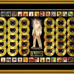 Photo File SOLD OUT! Elvis Presley Limited Edition 30 Gold Records Framed Elvis' # 1 Hits 46"x 66"