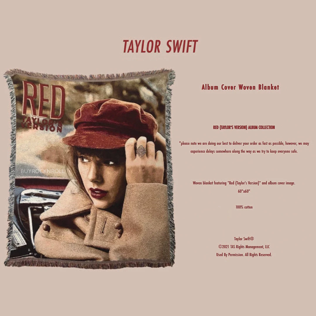 Taylor Swift 2021 Collectible Red (Taylor's Version) Album Cover Woven Blanket 4 Taylor Swift 2021 Collectible Red (Taylor's Version) Album Cover Woven Blanket