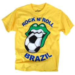 Bravado Rolling Stones, The Rare Rolling Stones Collectible 2014 Rock N Roll Brazil Soccer Tongue T-Shirt - LG