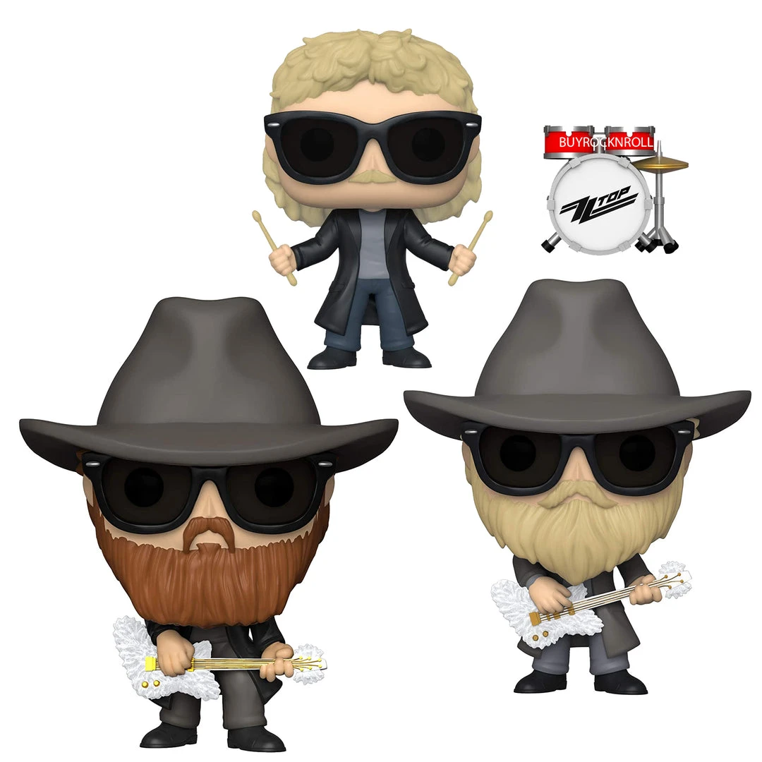 ZZ Top Collectible 2020 Funko Pop! Rocks 3 Figures In Protector Display Cases 3 ZZ Top Collectible 2020 Funko Pop! Rocks 3 Figures In Protector Display Cases
